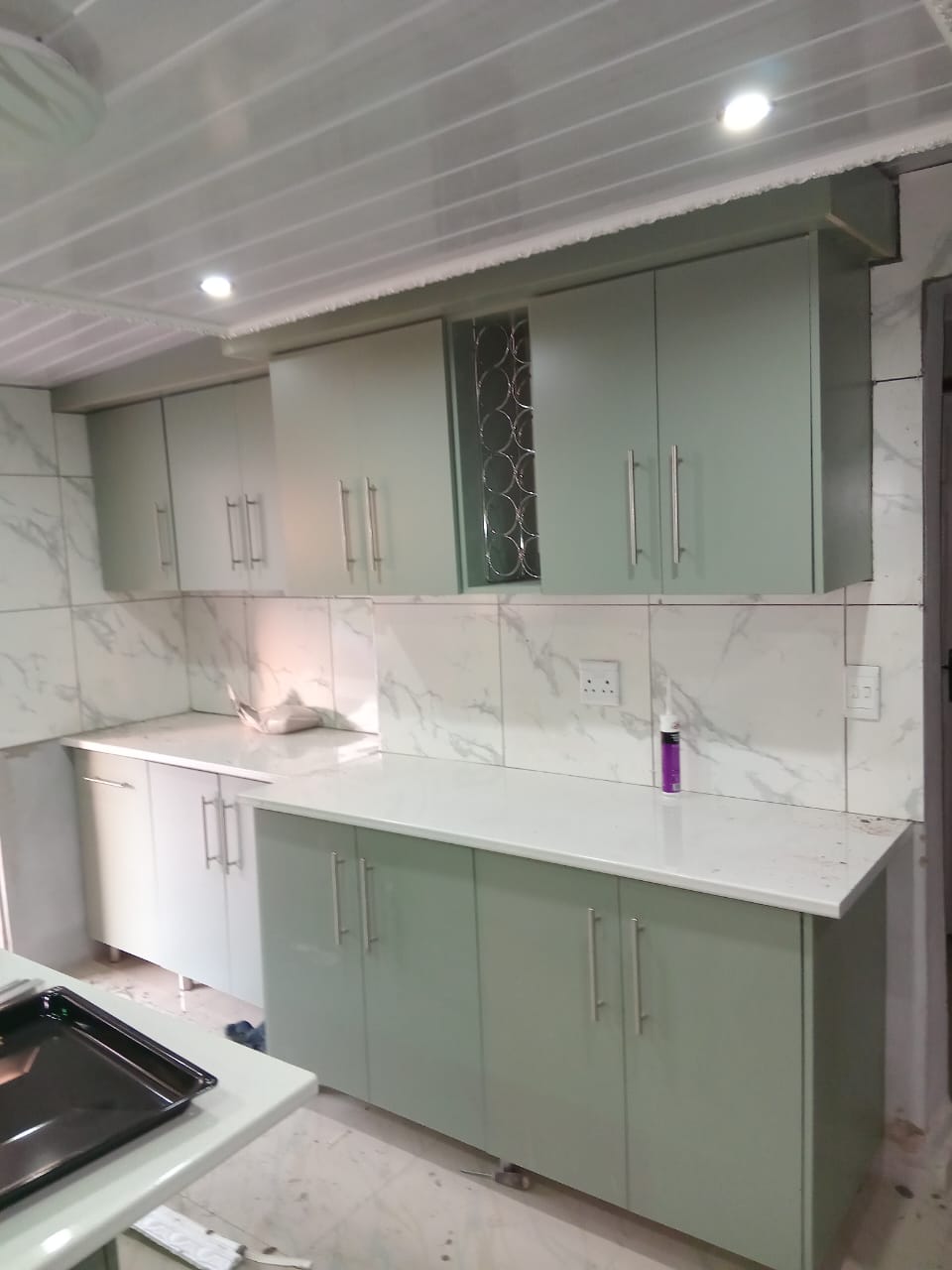 Kitchen Cupboards  Sage Green  Built-in