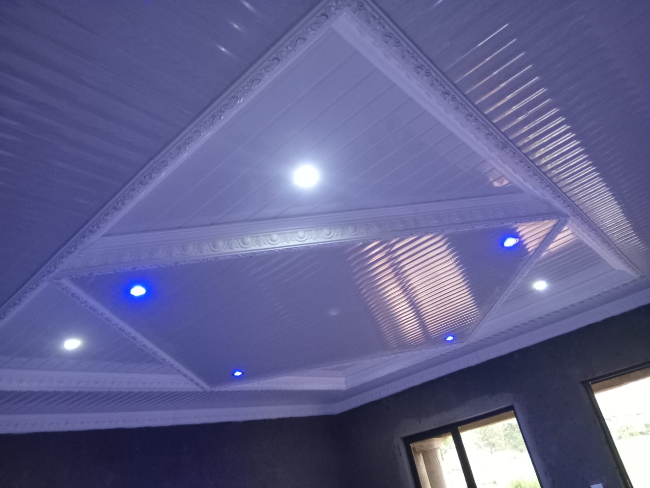 PVC Ceiling  Ribbed  Ornate Cornice  Blue LED